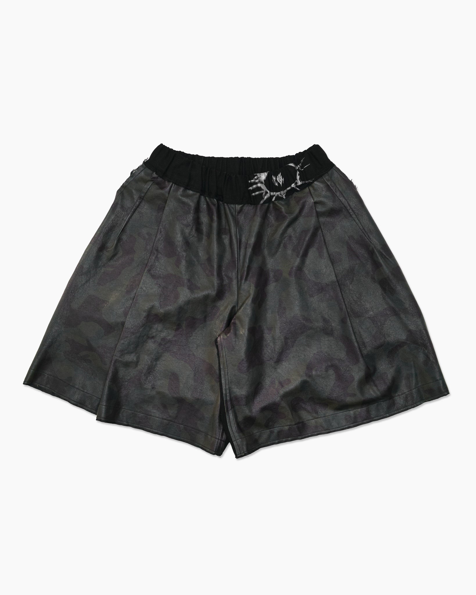 Split Camo Leather Shorts