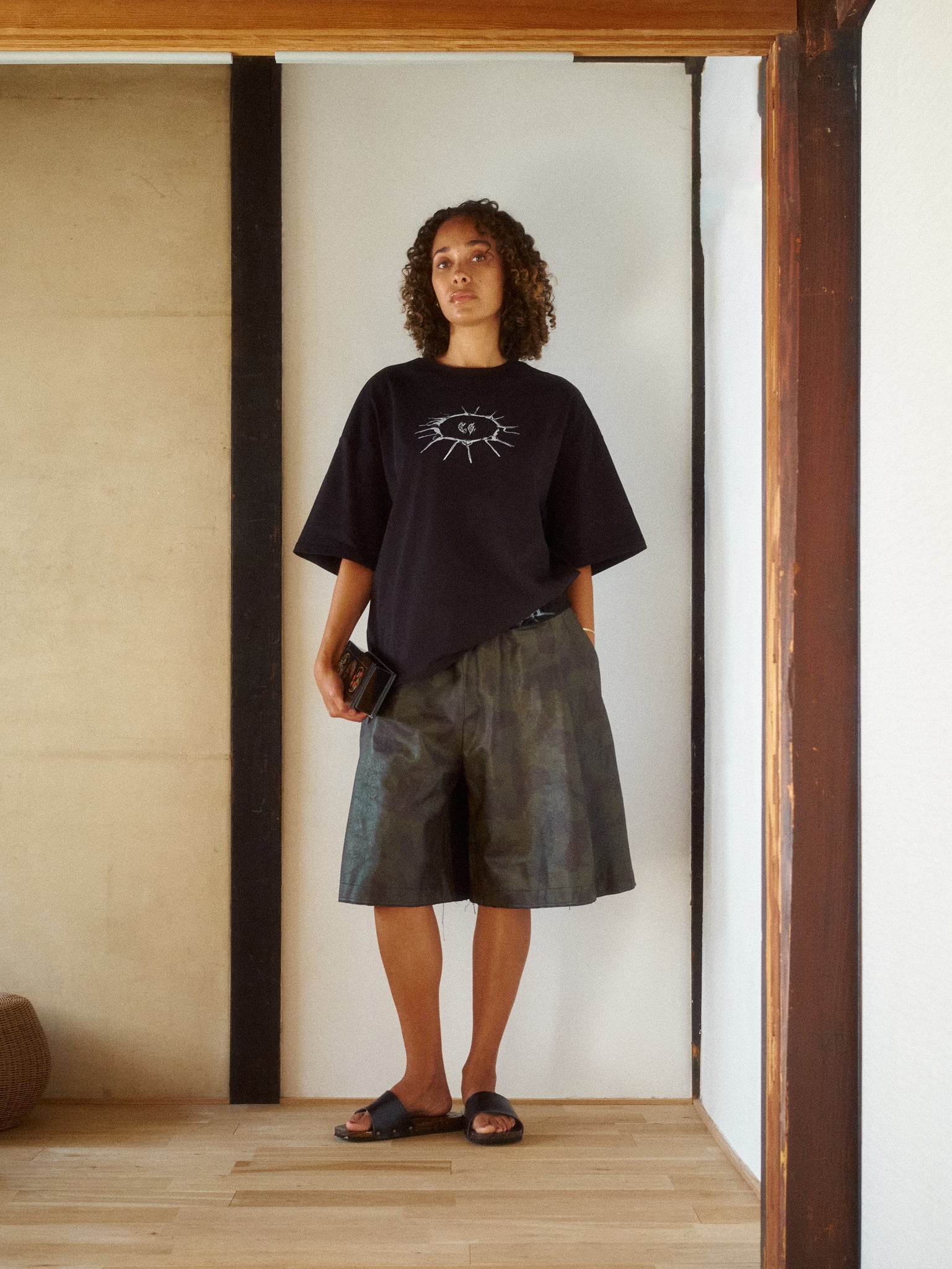 Split Camo Leather Shorts